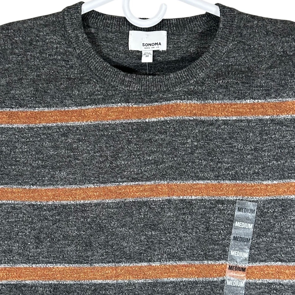 Sonoma Mens Super Soft Striped Crewneck Sweater Charcoal Orange Size Medium